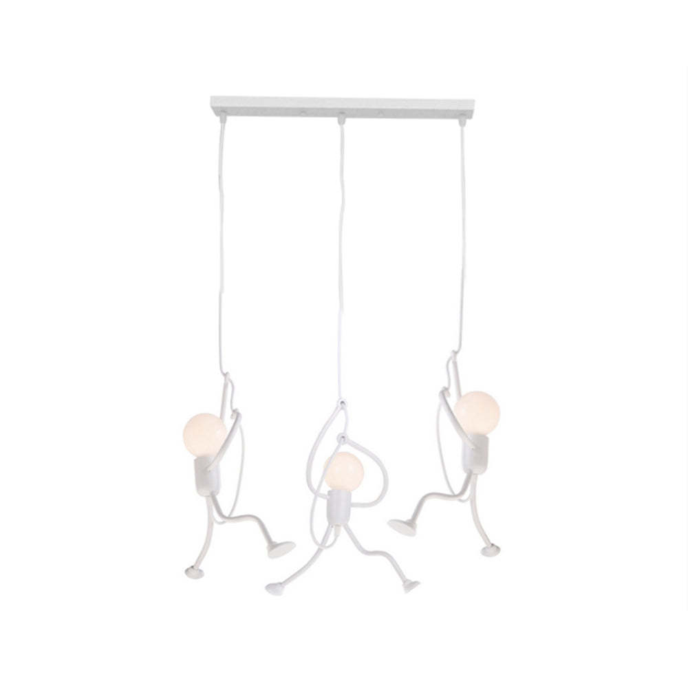 Whimsical white pendant light fixture with three light bulbs