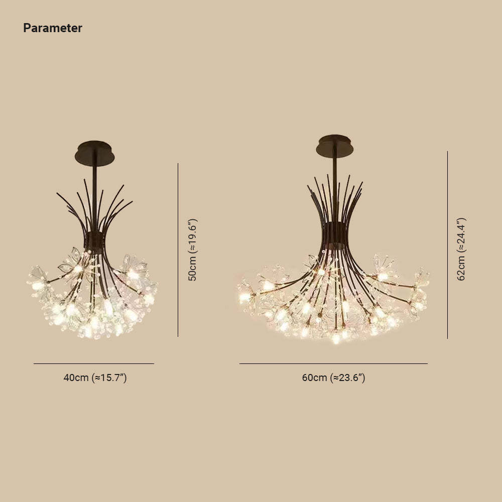 Lily Chandelier Dimensions: 40cm/60cm width, 50cm/62cm height