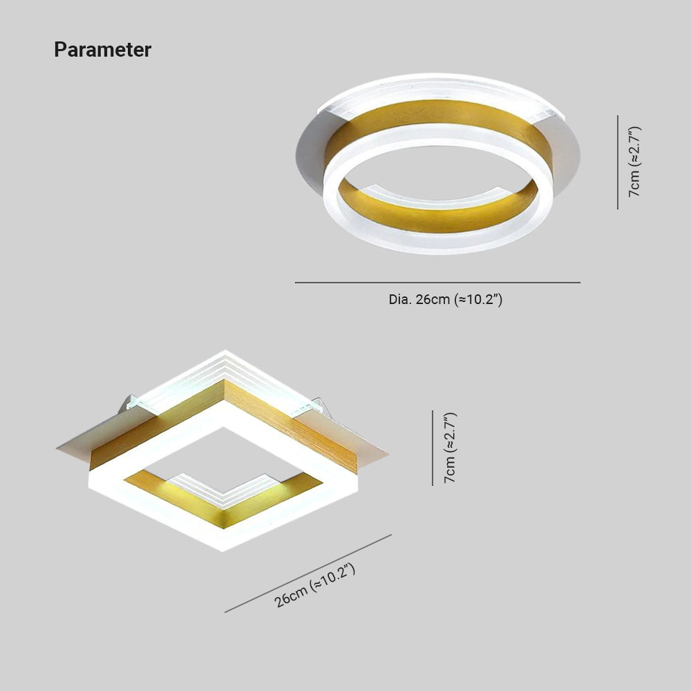 Amos gold square and round flush mount light dimensions.