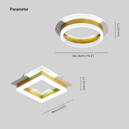 Amos gold square and round flush mount light dimensions.