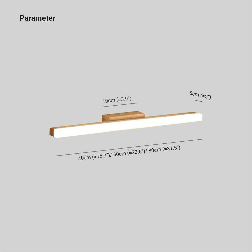 Leigh wood wall lamp dimensions: 10cm, 40cm, 60cm, 80cm lengths.