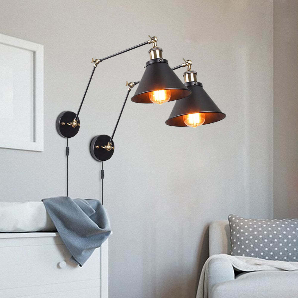 Black Swing Arm Wall Lamps, Brady Retro Style