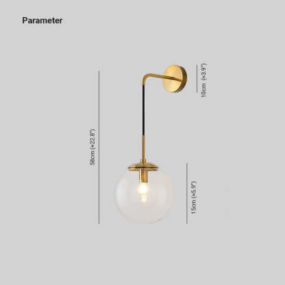 Valentina LED Wall Lamp dimensions, glass globe lighting