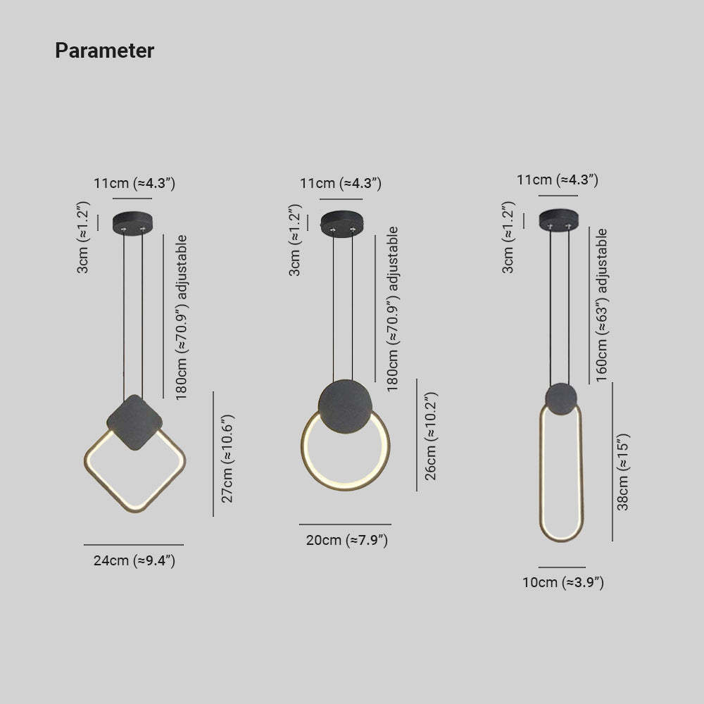 Nyla Pendant Light Dimensions - Square, Circular, Oval