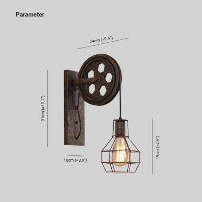 Alessio Retro Wall Lamp Dimension, Rust Bronze Metal