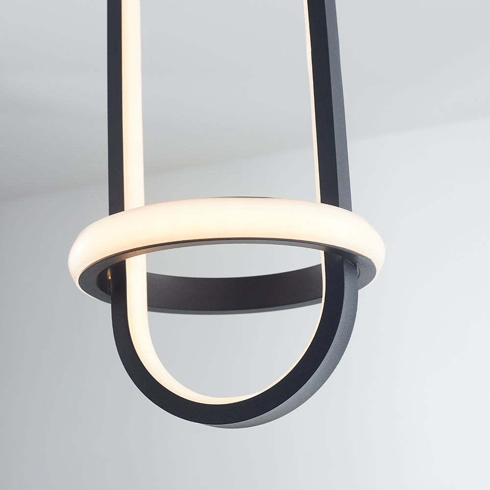 Nyla LED ring pendant light, black and gold detail
