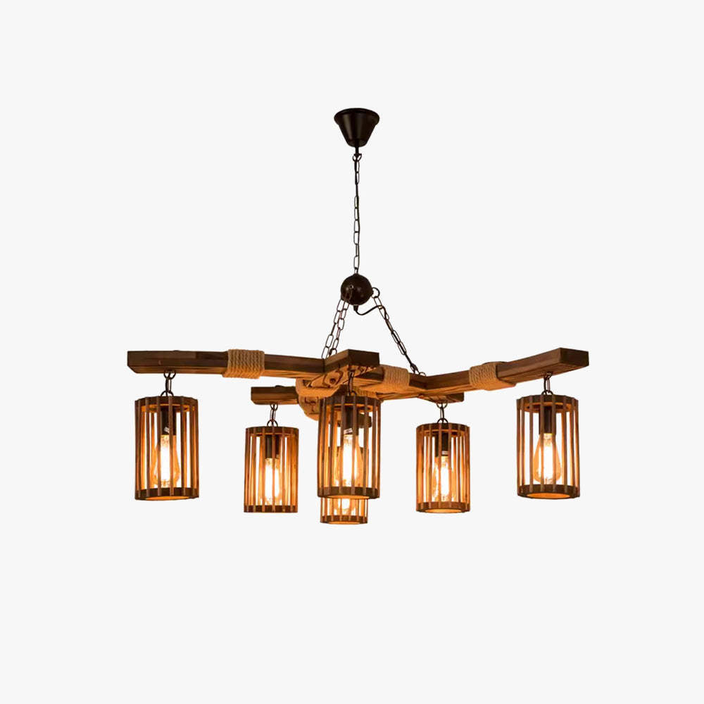 Retro LED Chandelier - Wood Restaurant Lighting