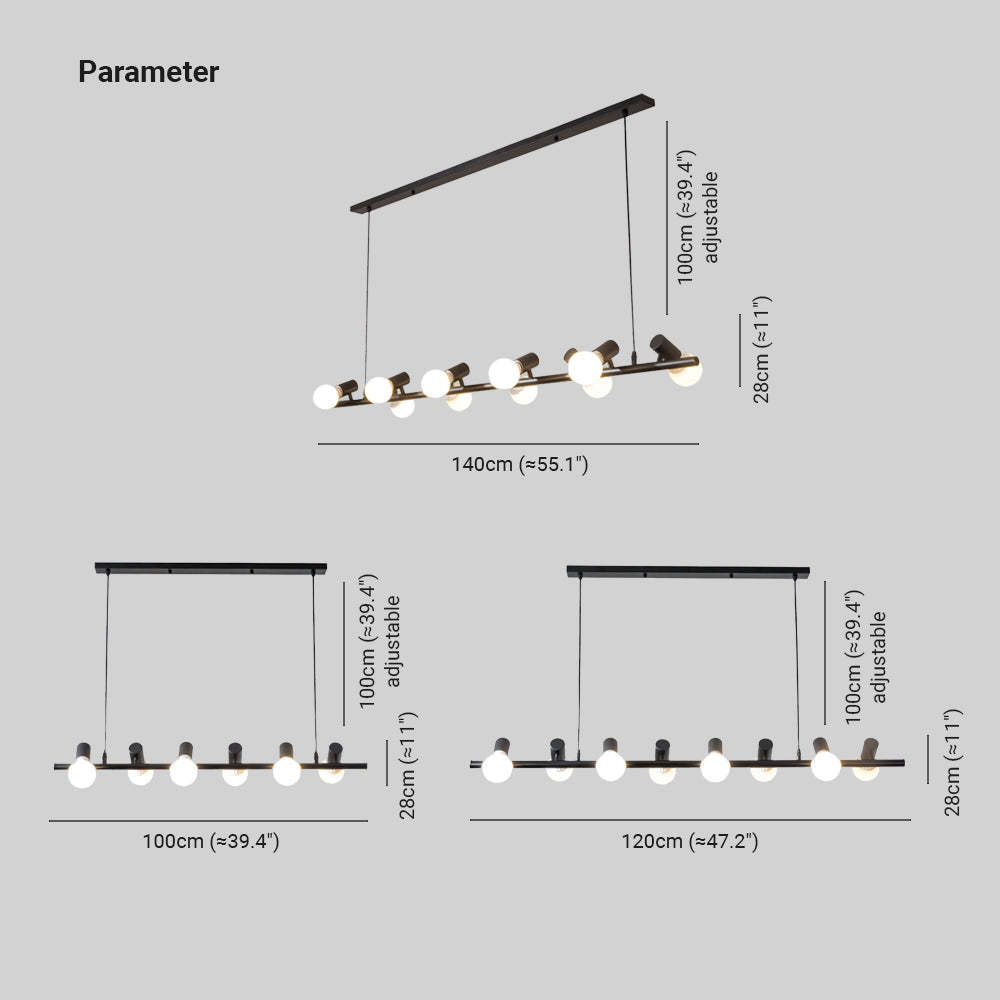 Alessio LED Chandelier dimensions: length, height adjustable.