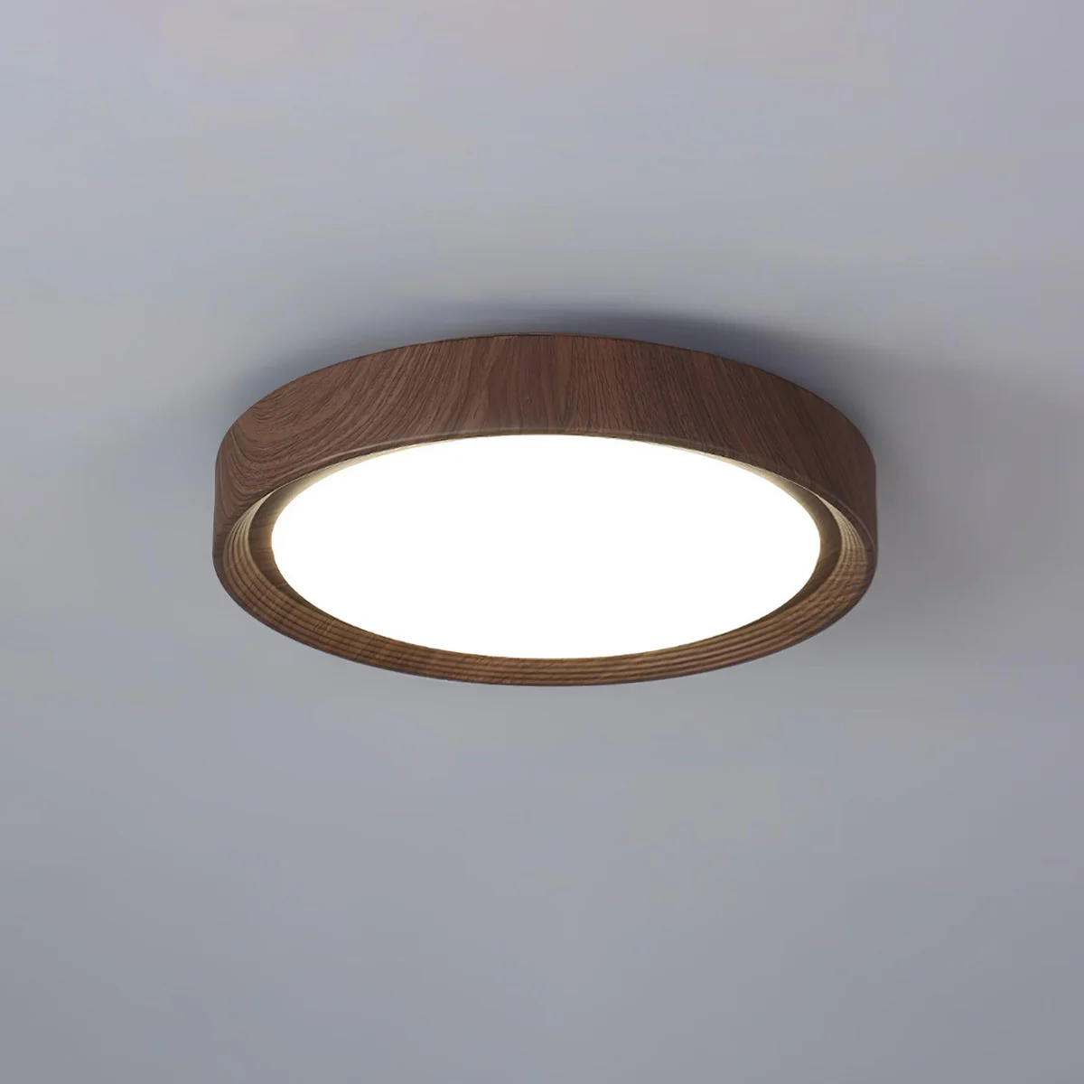 Ozawa Round Wood Ceiling Lamp illuminating a room