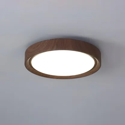 Ozawa Round Wood Ceiling Lamp illuminating a room
