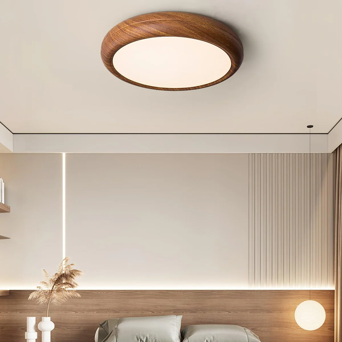 Ozawa Modern Wood Ceiling Lamp in Bedroom Setting