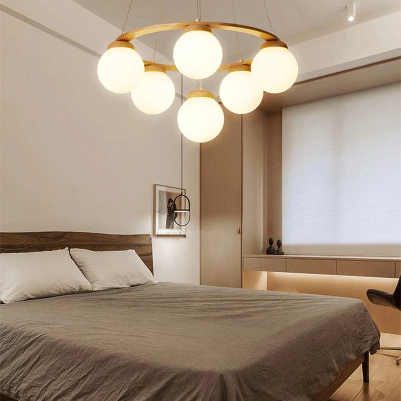Valentina Pendant Light in Bedroom - Wood & Glass Fixture