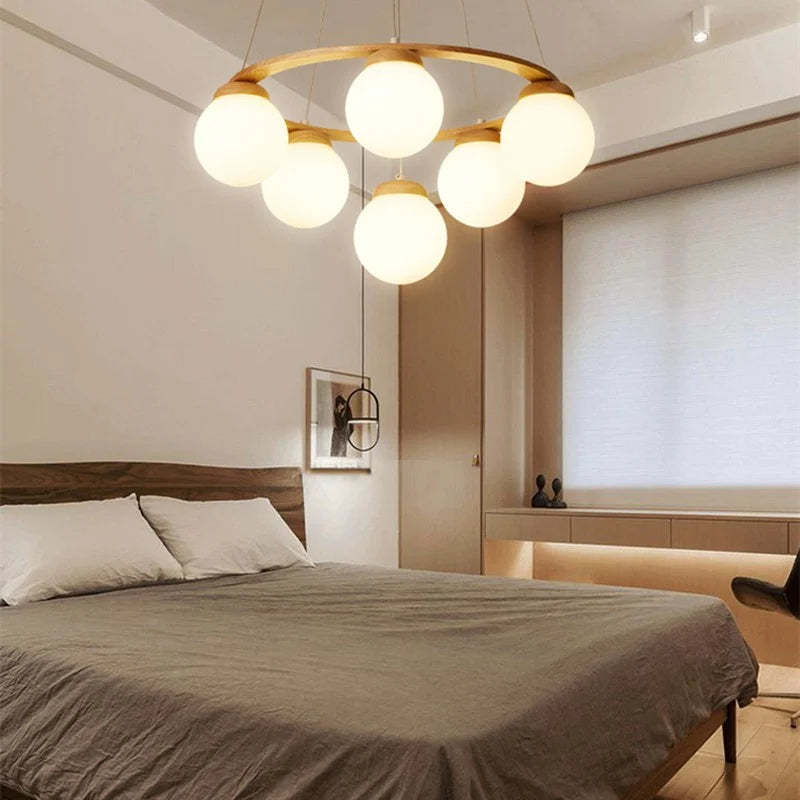 Valentina Pendant Light in Bedroom - Wood & Glass Fixture