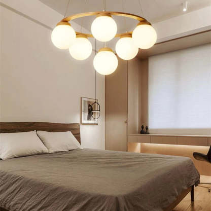 Valentina Pendant Light in Bedroom - Wood & Glass Fixture