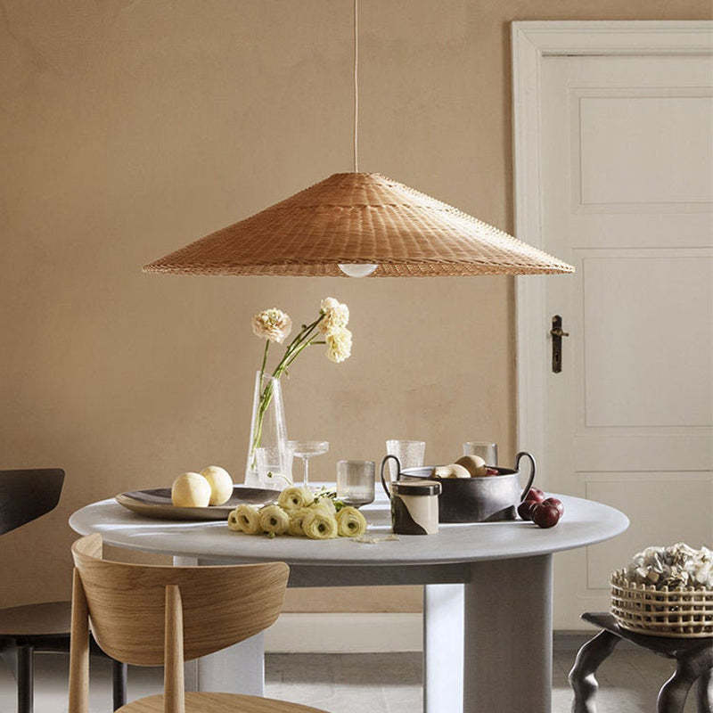 Muto Vintage Rattan Pendant Light in dining room setting