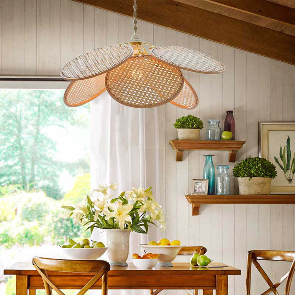 Ritta Rattan Weave Pendant Light in dining room