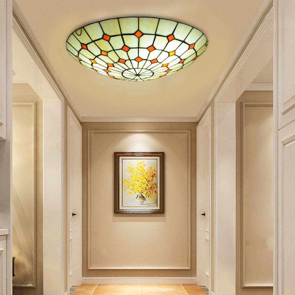 Eryn Retro ceiling light in hallway, stained glass design