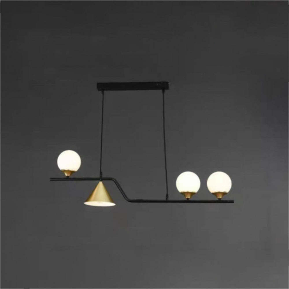 Modern pendant light with glass globe and cone lamps