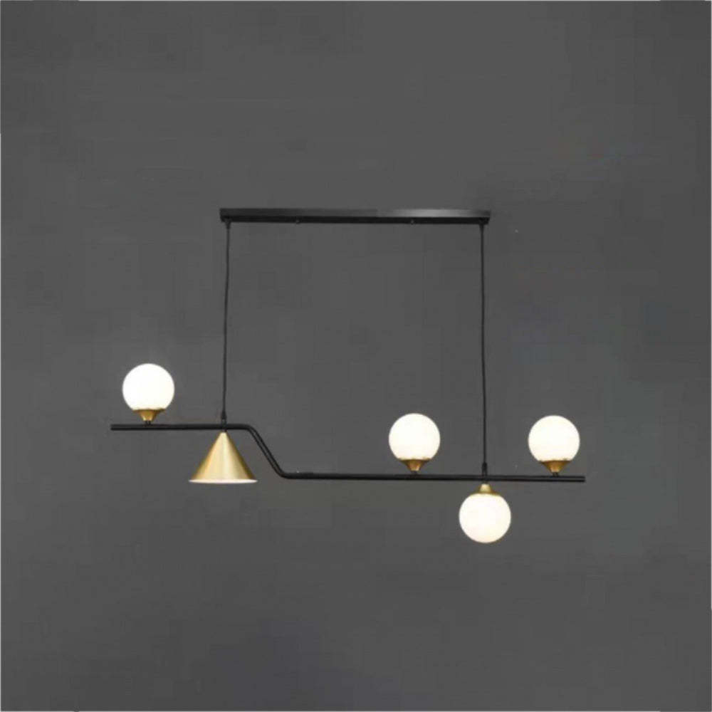 Modern black pendant light with glass globes and cone lamp