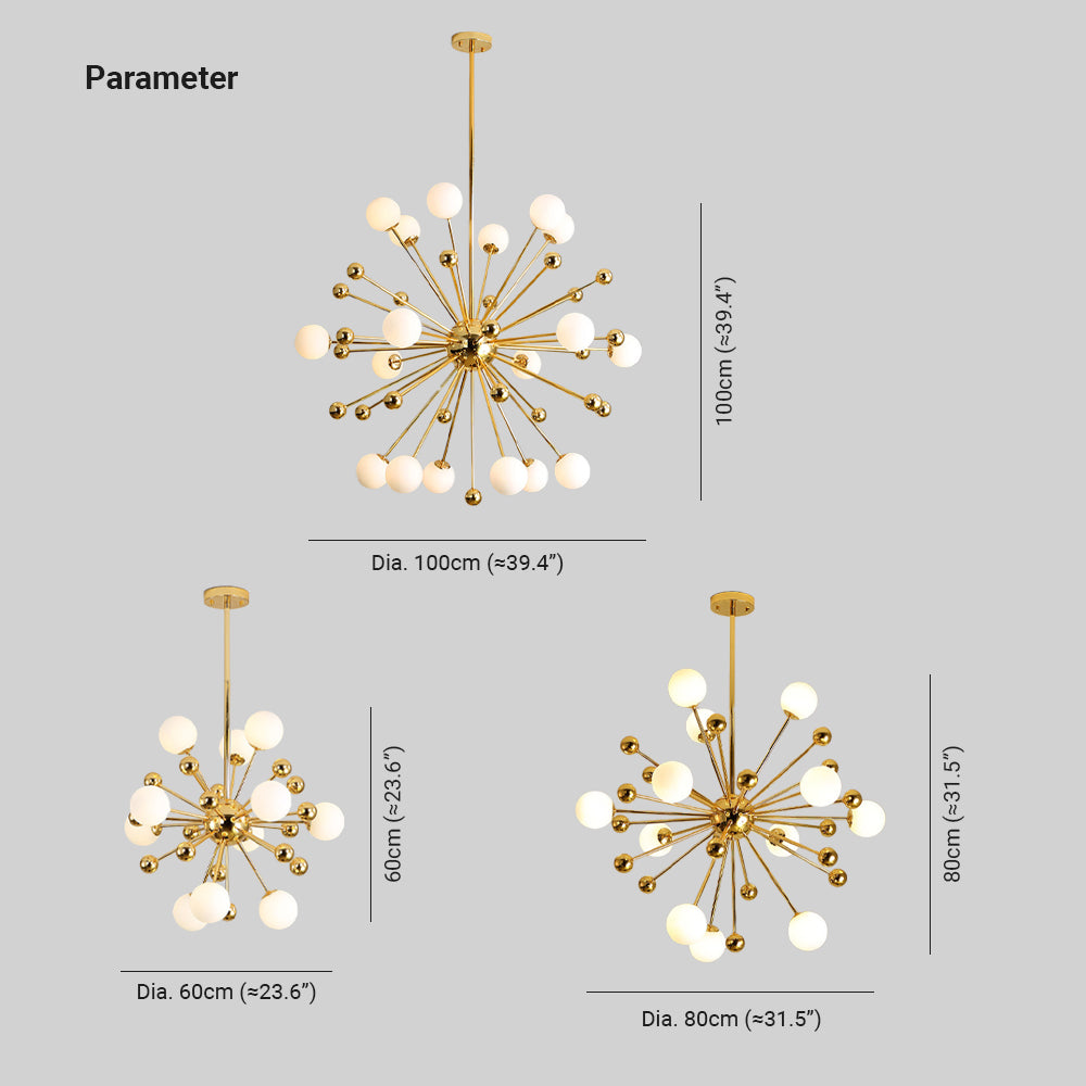 Valentina Nordic Firework Chandelier Dimensions, Golden Metal