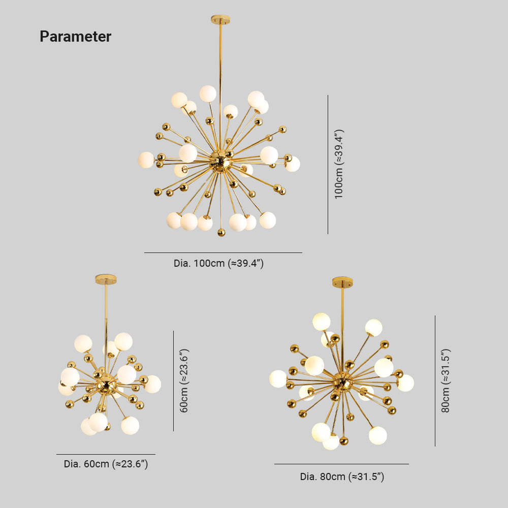 Valentina Nordic Firework Chandelier Dimensions, Golden Metal