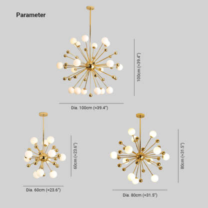 Valentina Nordic Firework Chandelier Dimensions, Golden Metal