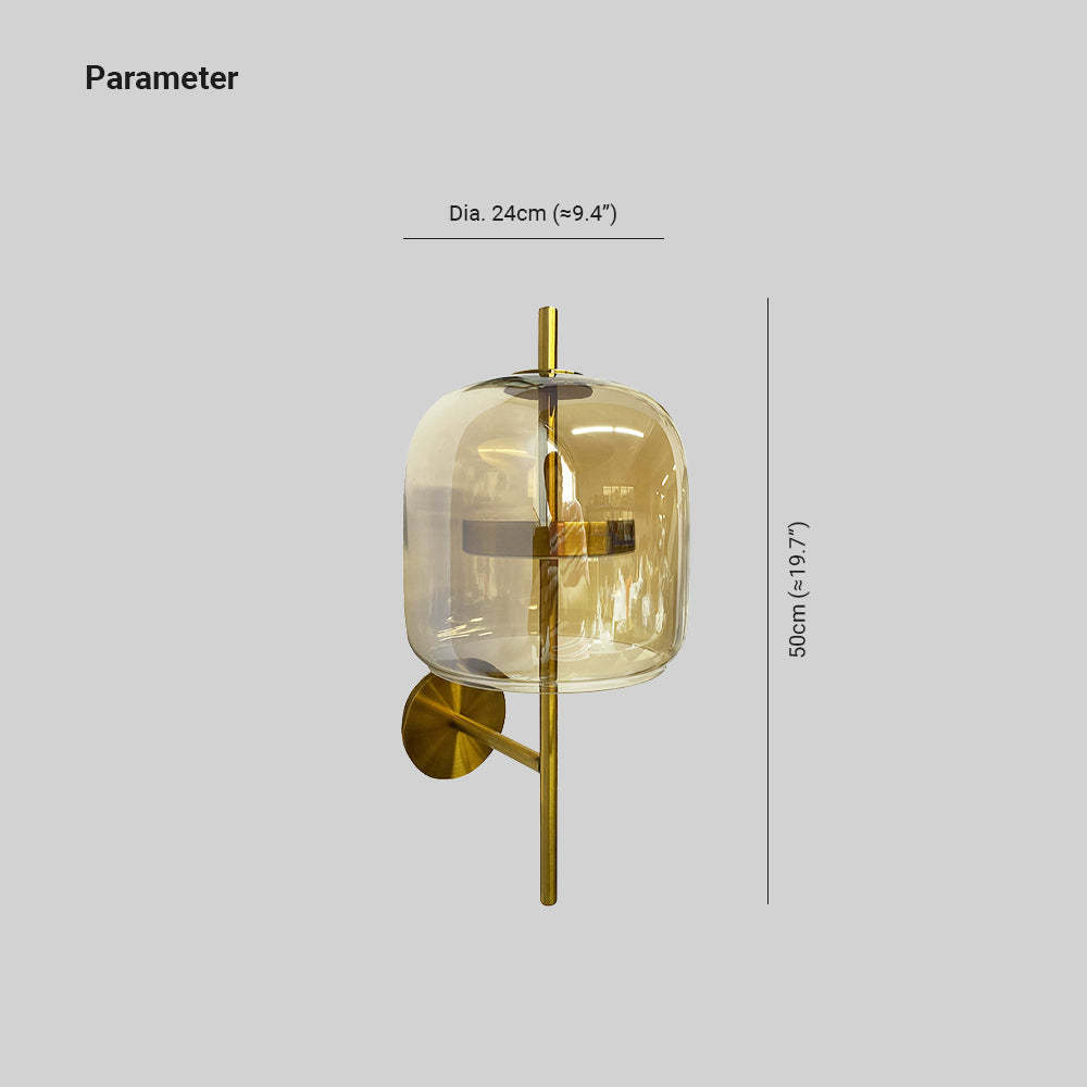 Quinn Modern Wall Lamp - Amber Glass Shade, 24cm Diameter