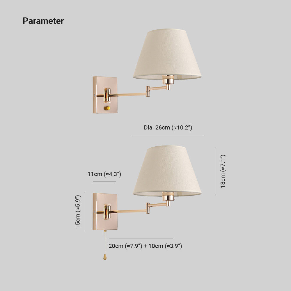 Brady Wall Lamp dimensions: fabric shade, metal fixture
