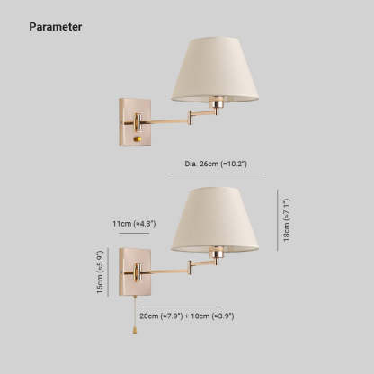 Brady Wall Lamp dimensions: fabric shade, metal fixture