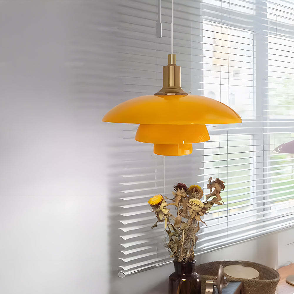 Yellow Hailie Pendant Light in bright dining room setting