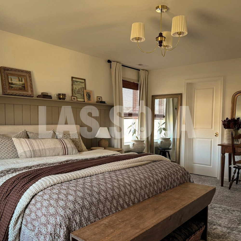 Eryn Fabric Chandelier in bedroom, modern lighting. Eryn Modern Retro Metal Fabric Chandelier