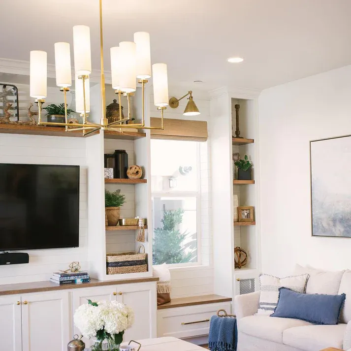 Alessio Modern Classical Brass Fabric Chandelier Shades Living Dining Room