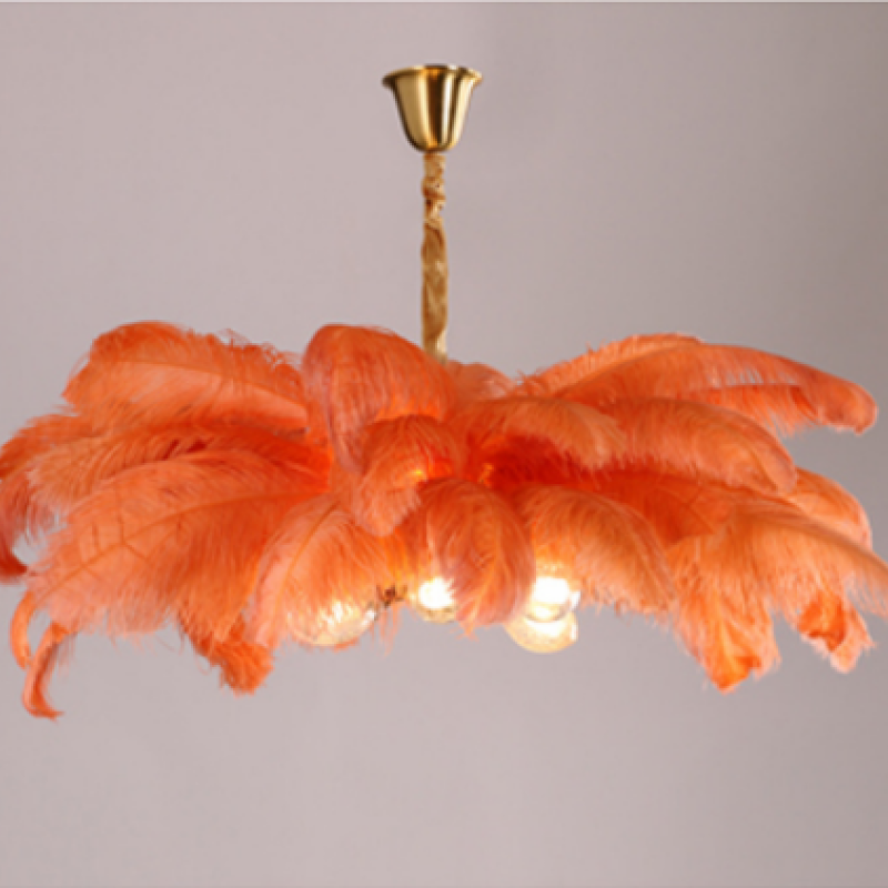 O'Moore Nordic Luxury Pendant Light, Brass/Feather