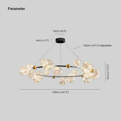Valentina chandelier dimensions: 120cm wide, adjustable height. Valentina Art Deco Globe Metal Glass Chandelier