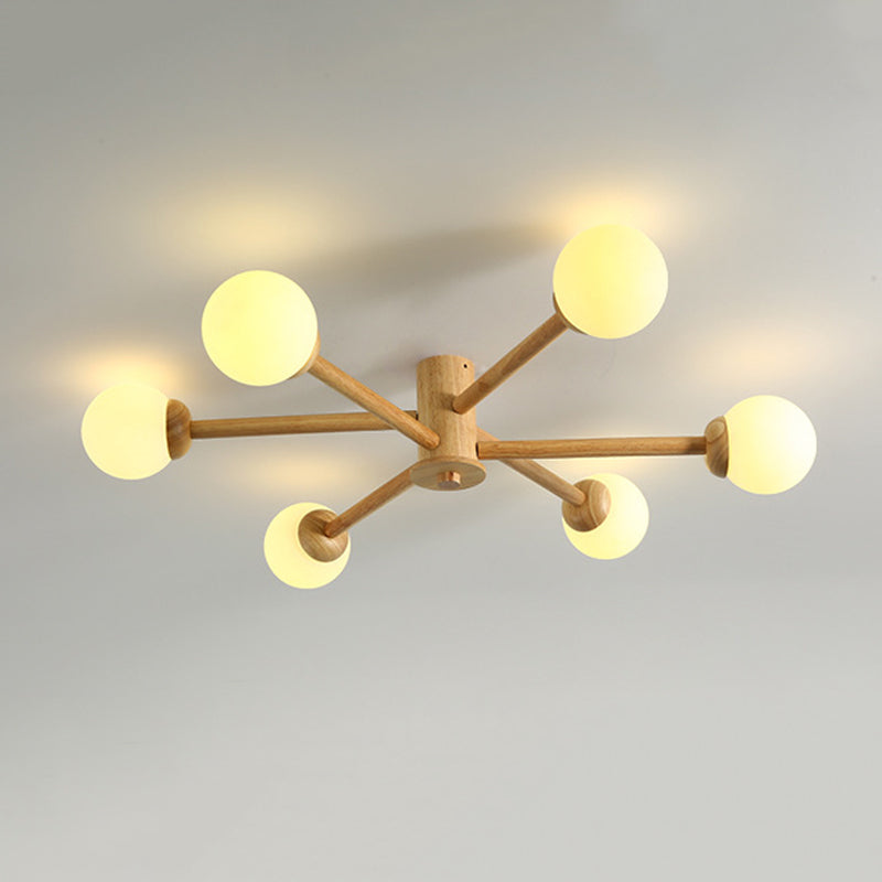 Ozawa 6-head Ceiling Light - Wooden & Glass Modern Fixture