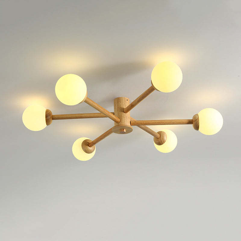 Ozawa 6-head Ceiling Light - Wooden & Glass Modern Fixture