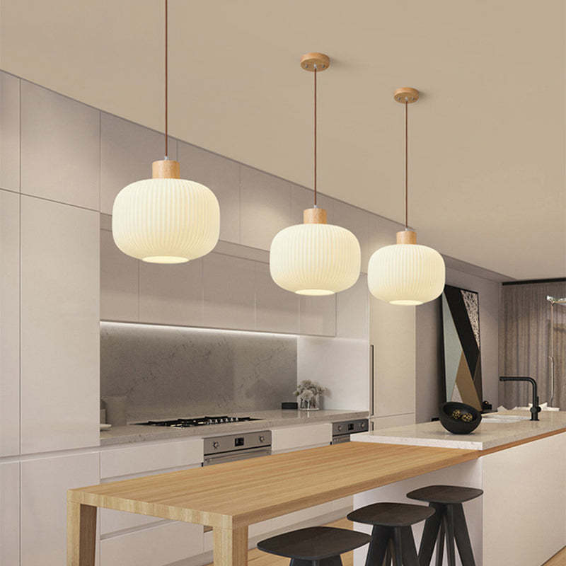 Ozawa modern pendant lights in kitchen setting. Ozawa Modern Wood Glass Pendant Light
