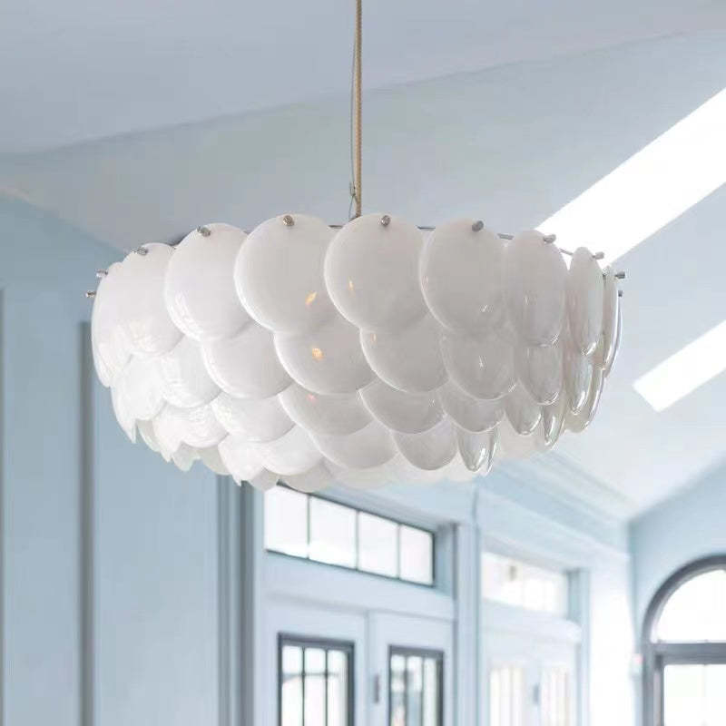Lottie White Art Deco Chandelier - Ceramic Leaf Lighting