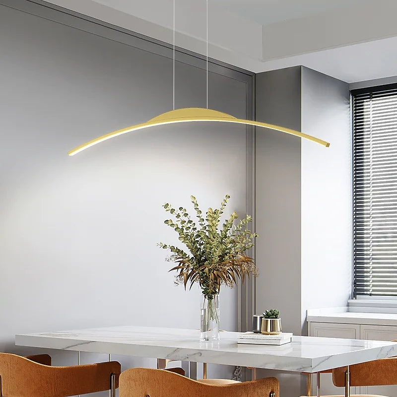 Gold Louise Linear LED Pendant Light over Dining Table