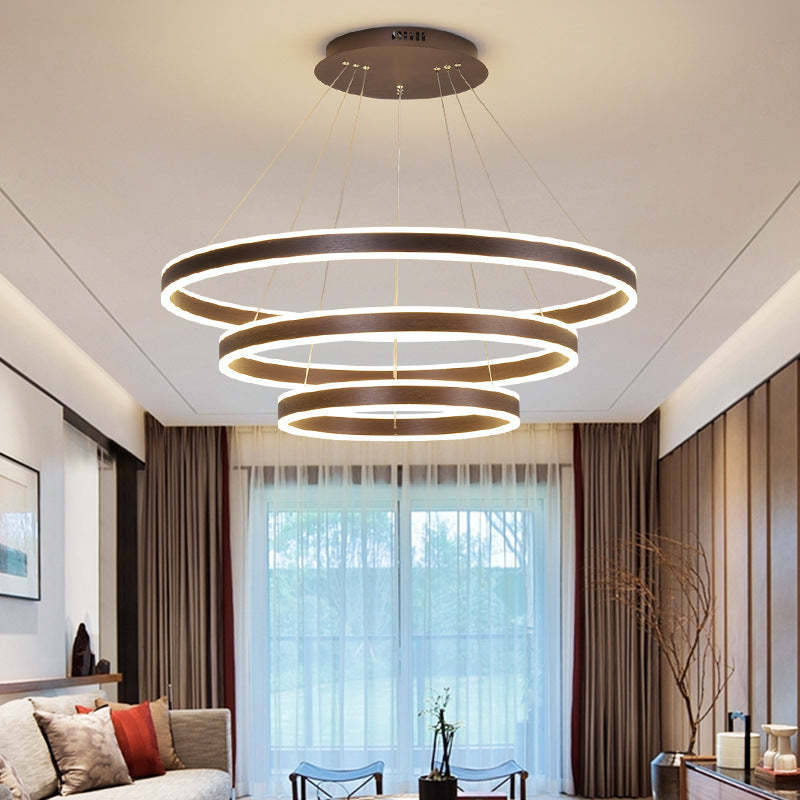 Arisha Coffee LED 3-Ring Pendant Light in living room