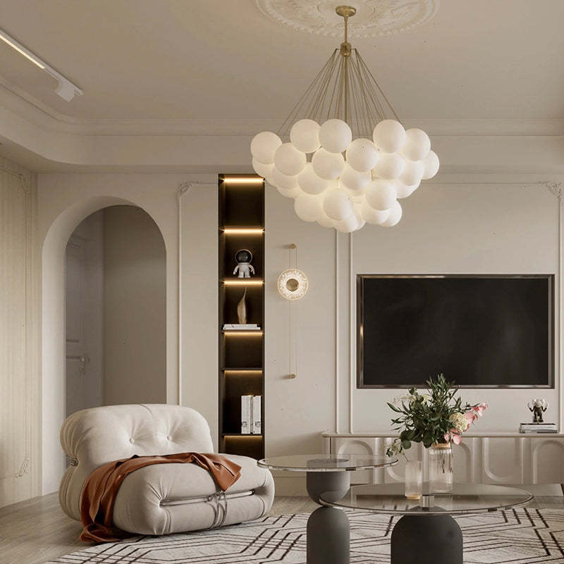 Living room with Valentina glass globe pendant light. Valentina Glass Globe Pendant Light Bubble