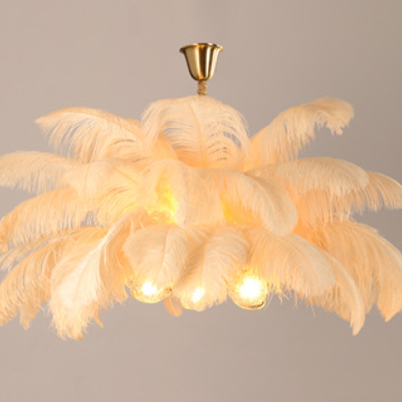 O'Moore Nordic Luxury Pendant Light, Brass/Feather