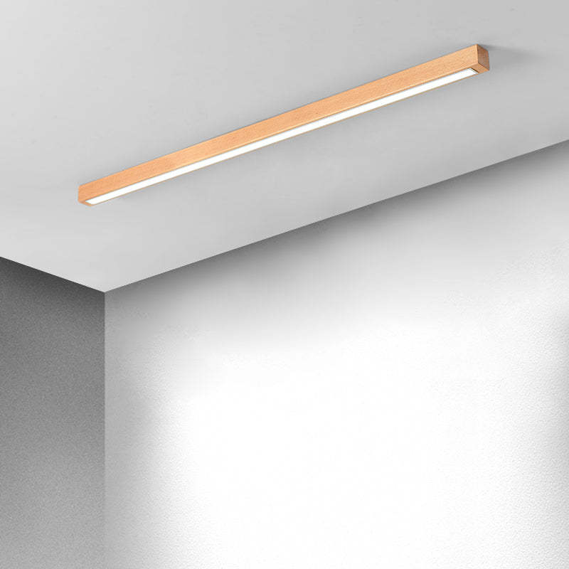 Wood Edge Linear Ceiling Light in modern corner room.