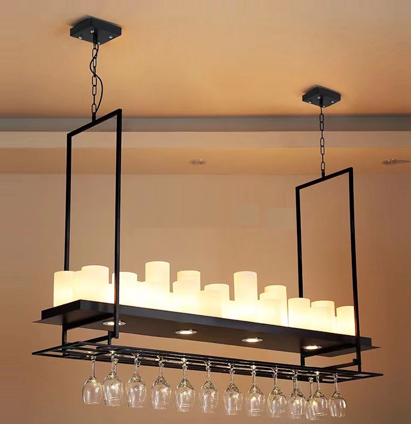Alessio Candle Pendant Light with Wine Glass Rack