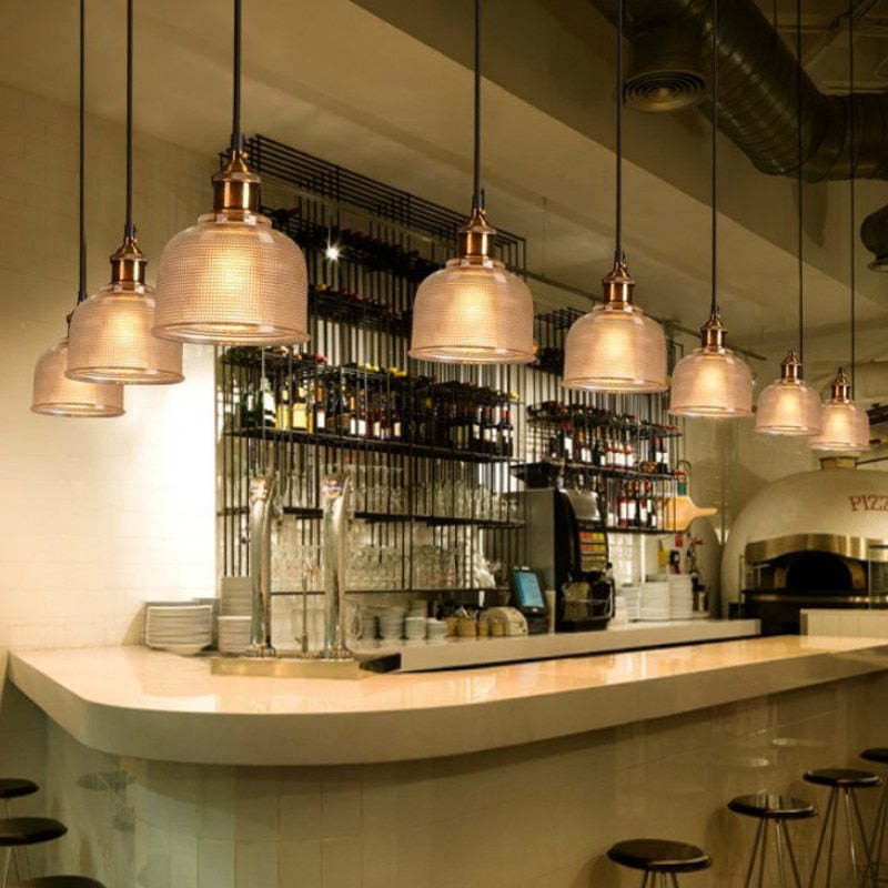 Art Deco pendant lights above bar