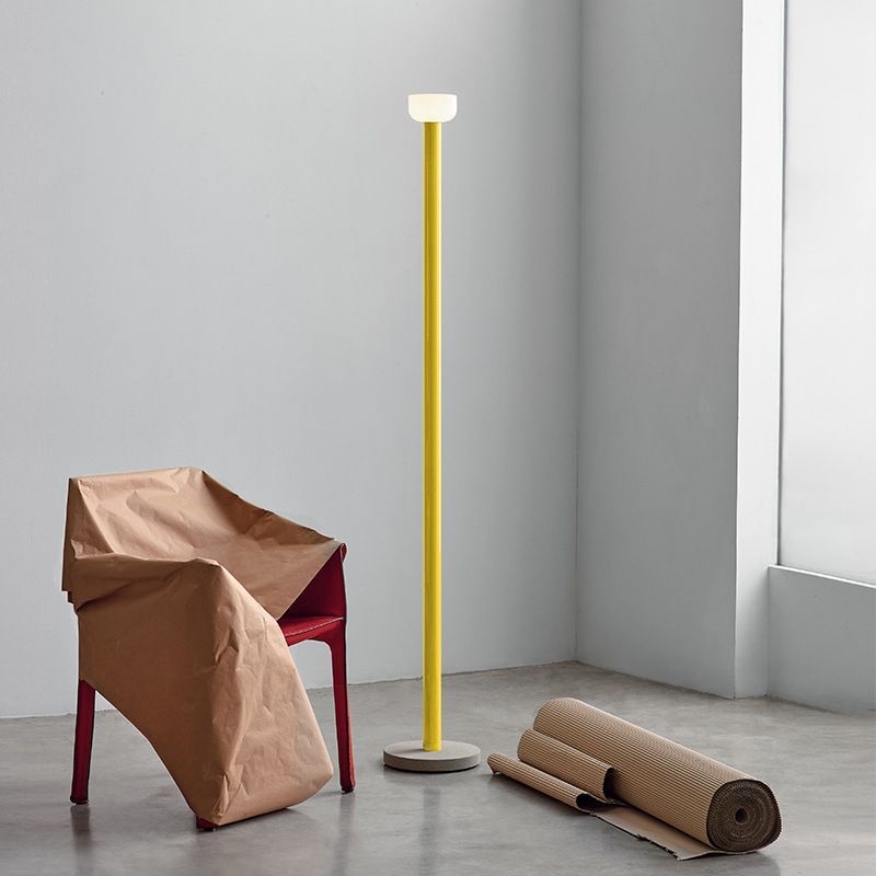 Yellow Avi Floor Lamp by Las Sola in modern living room.