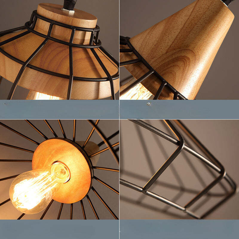 Alessio Pendant Light: Wood and Metal Details