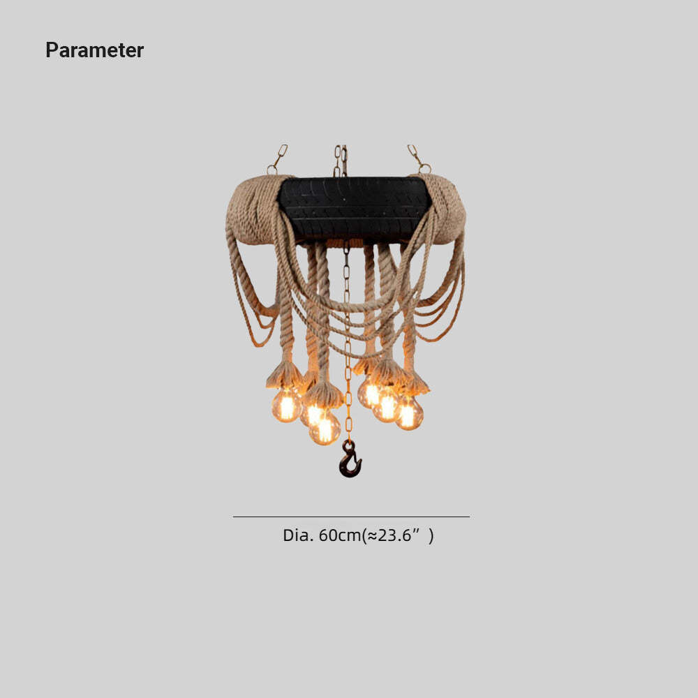 Epoch Chandelier with Tyre and Hemp Rope, Dia. 60cm