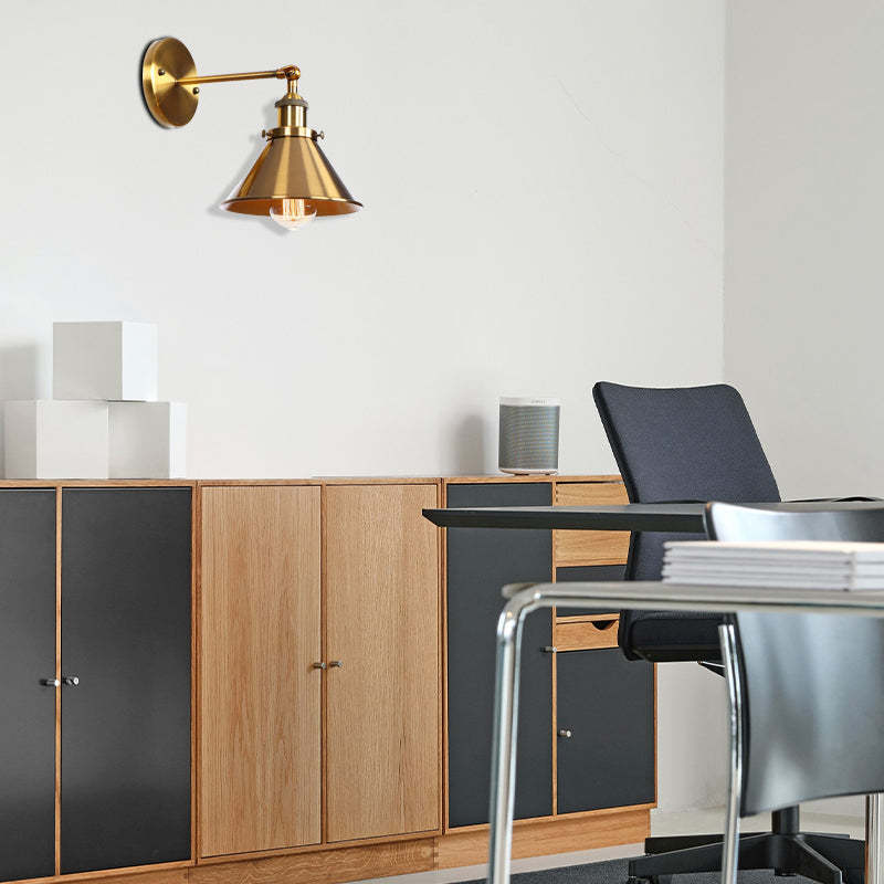 Gold Cone Wall Lamp: Vintage Industrial Lighting