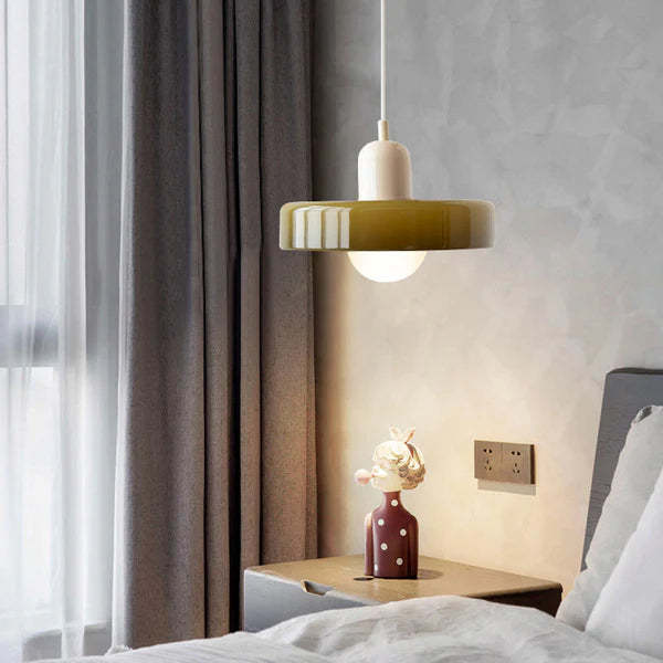 Olive Morandi glass pendant light in bedroom | Las Sola